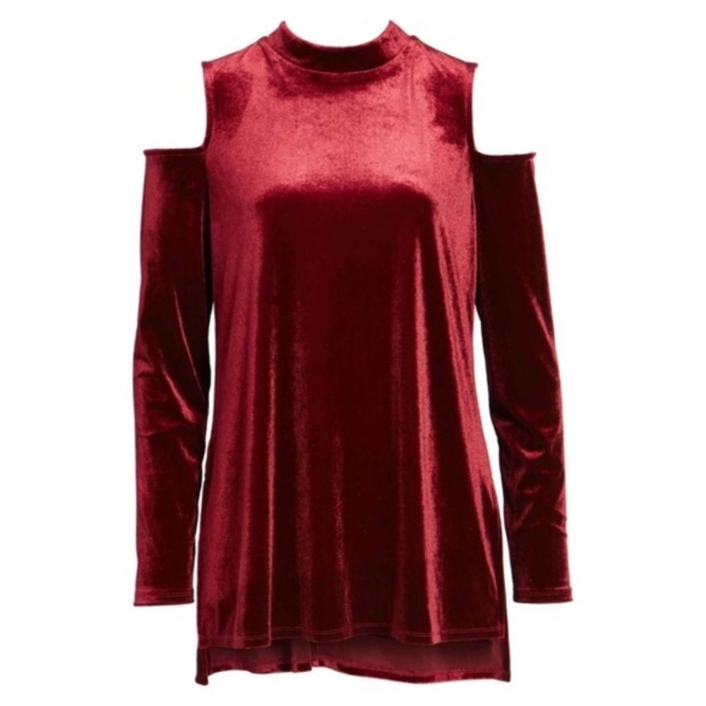 ☀️NEW Halogen Red Velvet Cold Shoulder Red Blouse Top Size Small
